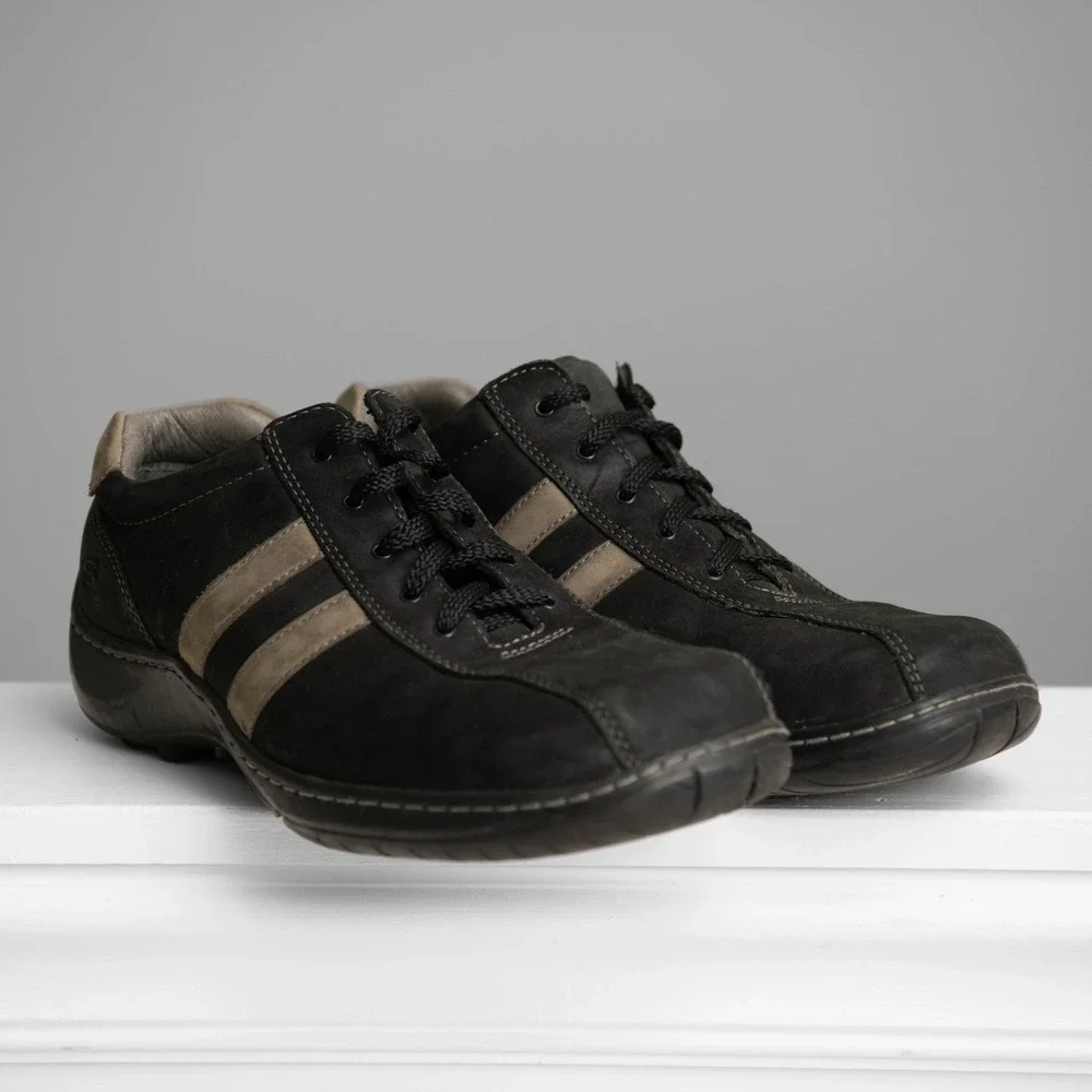 VTG Skechers Y2K Mens 12 Black Leather Oxford Sneakers Square Toe GorpCore Retro